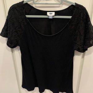 Black t-shirt with floral sleeves